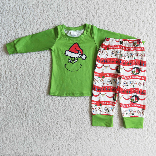 Boys Christmas Green Pajamas Set