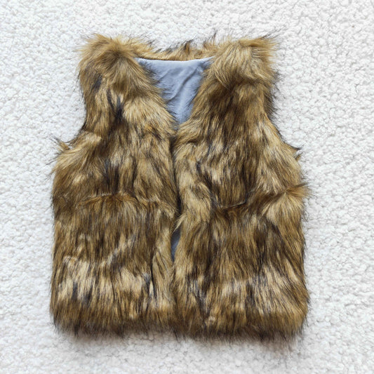 Brown Color Fall Winter Kids Girls Fur Vest