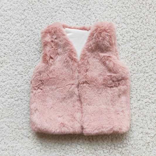 Cute Baby Pink Color Fall Winter Kids Girls Fur Vest