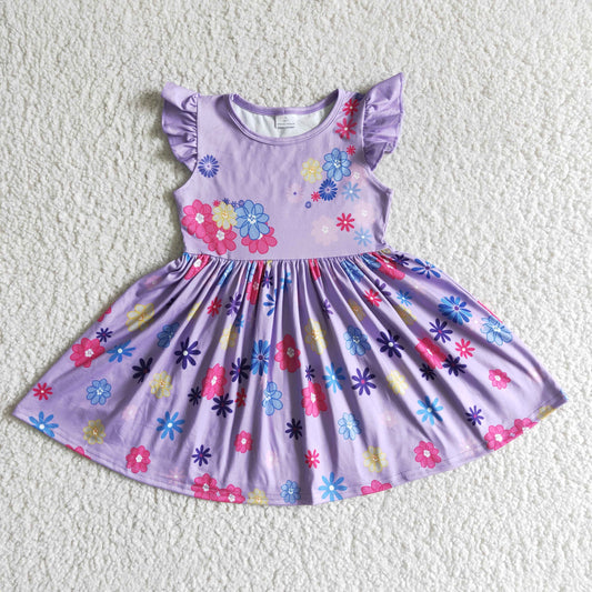 GSD0003 Summer Girls Boutique Cartoon Purple Floral Dress