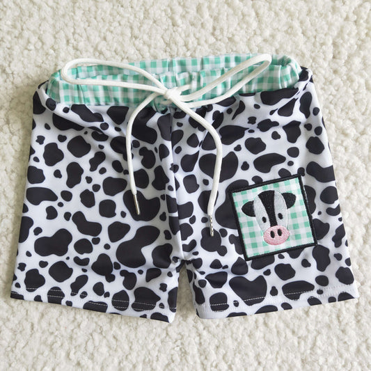 Boys Summer Cow Embroidery Swimming Trunks