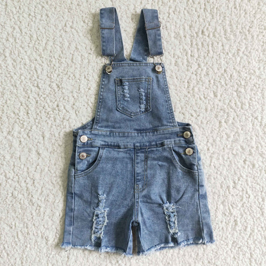 SS0016 Kids Girls Summer Denim Shorts Overall Pants