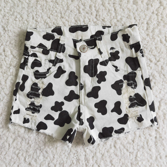 SS0027  Denim Cow Print Summer Shorts