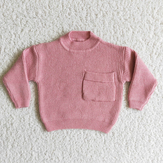 Pink color long sleeve sweater top with pocket