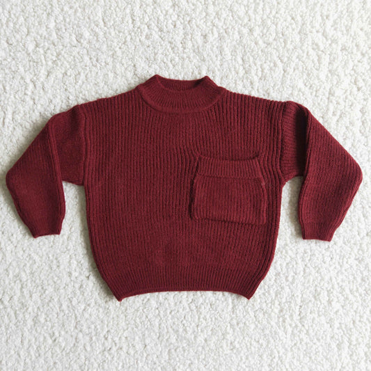 Burgundy Color Long sleeve sweater top with pocket