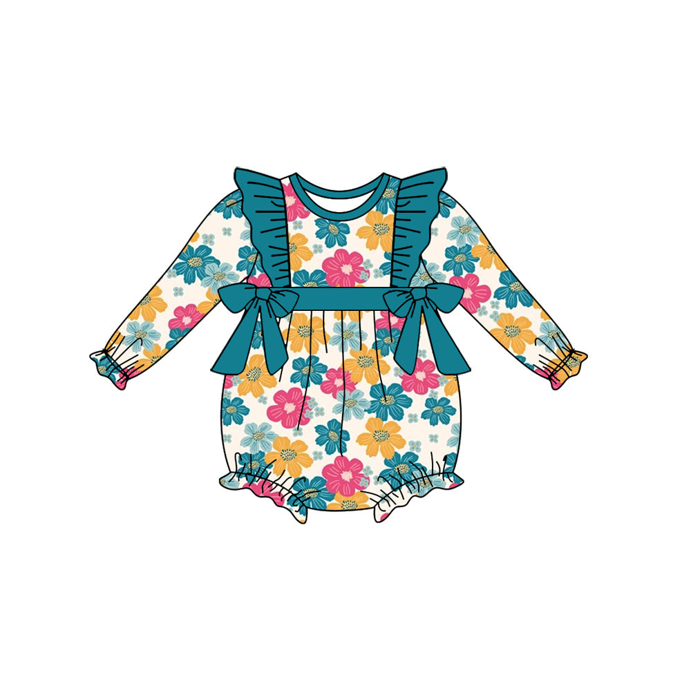 Baby Girls Fall Floral Long Sleeve Romper Preorder 3 MOQ