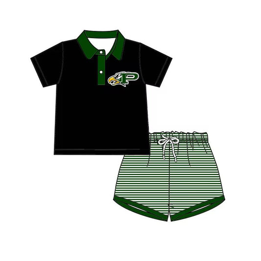 EAGLES Summer team boys black top green striped shorts suit 3 MOQ