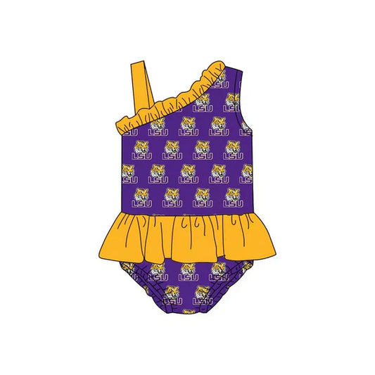 LSU baby girl clothes team girl summer purple jumpsuit swimsuit beach wear 3 MOQ