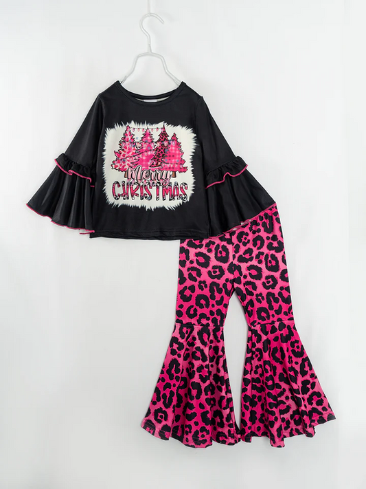 Baby Girls Merry Christmas Bell Bottom Pants Set Preorder 3 MOQ