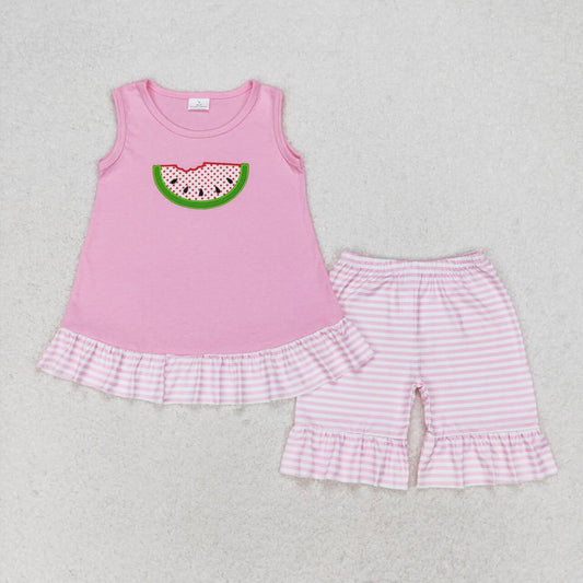 Summer Baby Girls Embroidery Watermelon Pink Outfit