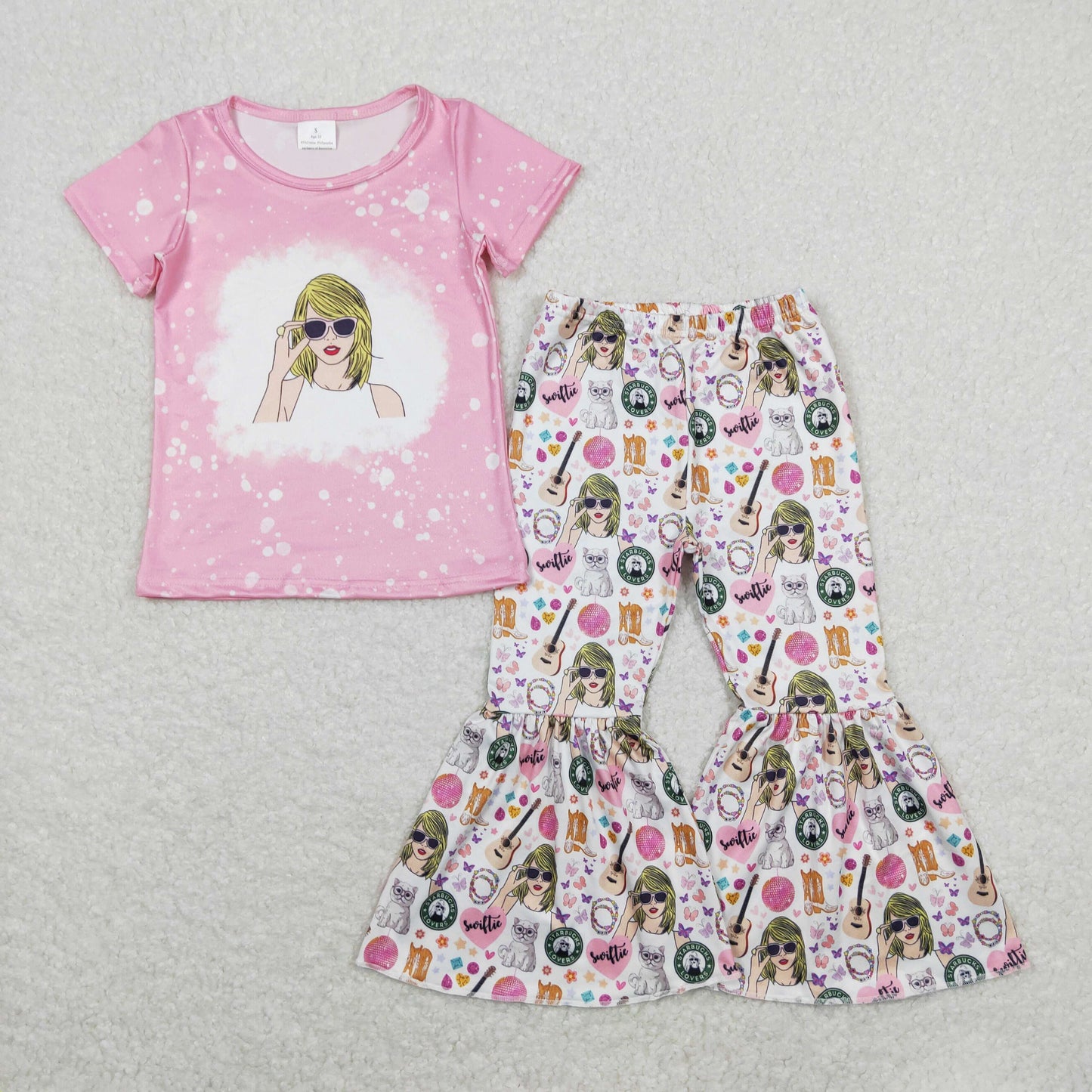 Girls Bell Bottom Pants Set Swiftie Singer Fans Print Outfit