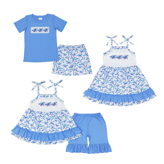 Baby Girls Boys Sibling Embroidery Sea Turtle Summer Set and Dress