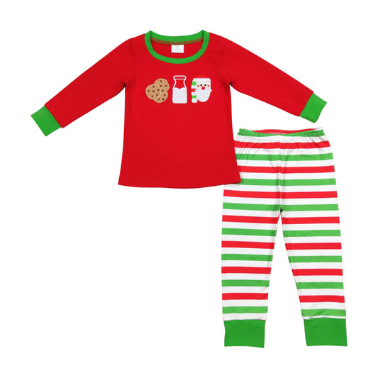 BLP0313 Baby Boys Christmas Embroidery Cookie Milk Santa Pajama Set