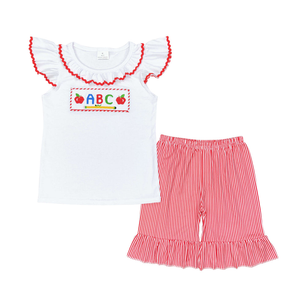 Baby Girls Back Top School ABC Shirt Ruffle Shorts Clothes Sets
