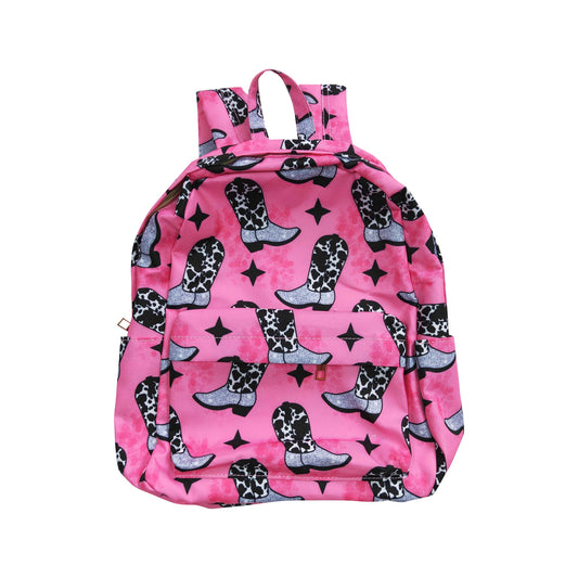 BA0037 Kids Girls Western Boots Hot Pink Color Backpack Bag