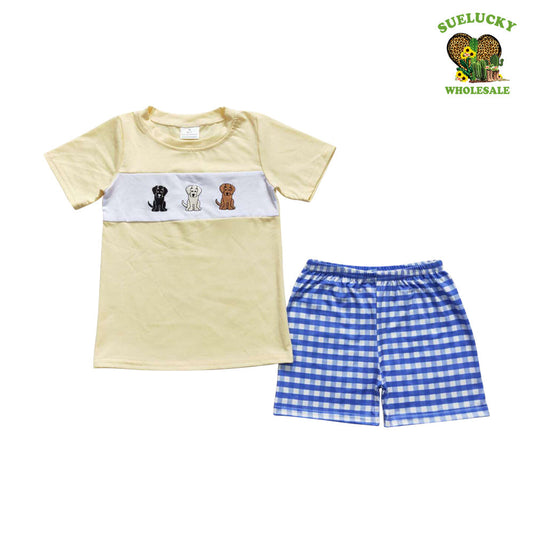 Summer Kids Boys Embroidery Dogs Shorts Set