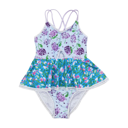 S0246 Baby Girls Purple Flower One-piece Swimwear