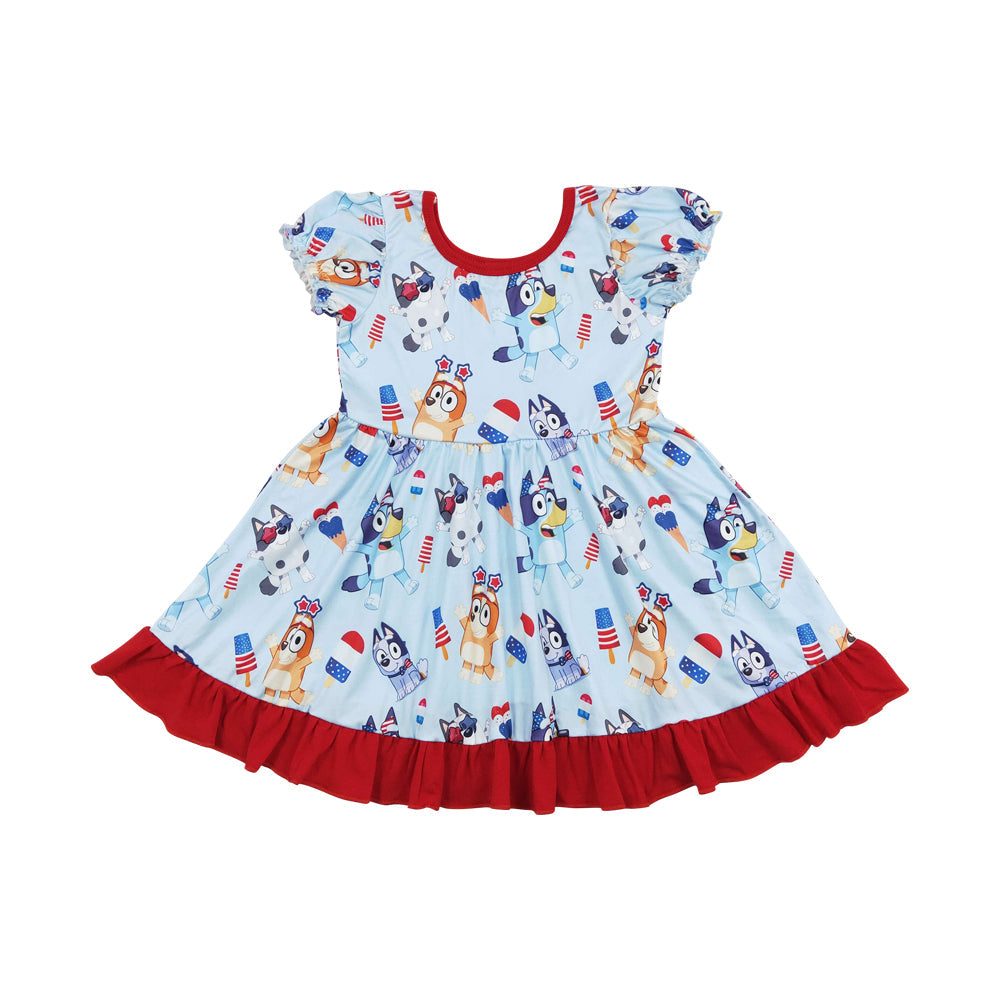 Baby Girls July 4th Cartoon Dog Dress