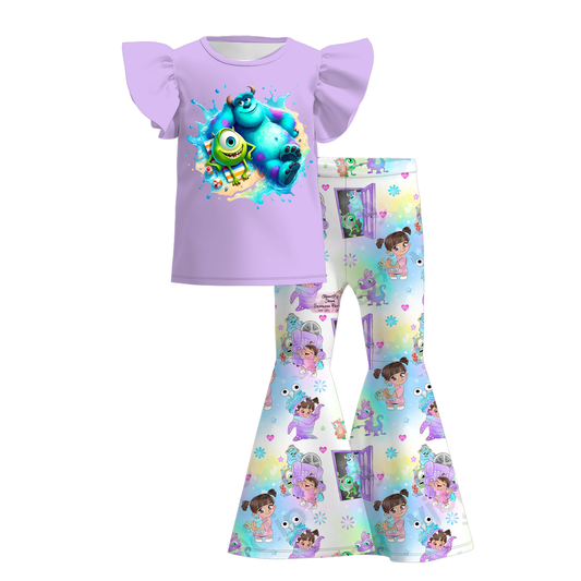 Baby Girls Cartoon Monster Bell Bottom Pants Set Preorder 3 MOQ