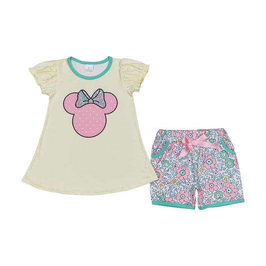 Pockets Flowers Shorts Clothes Sets