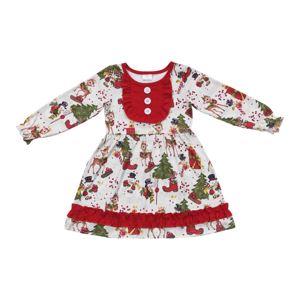 GLD0292 Children Girls Christmas Clothing Long Sleeve Dress
