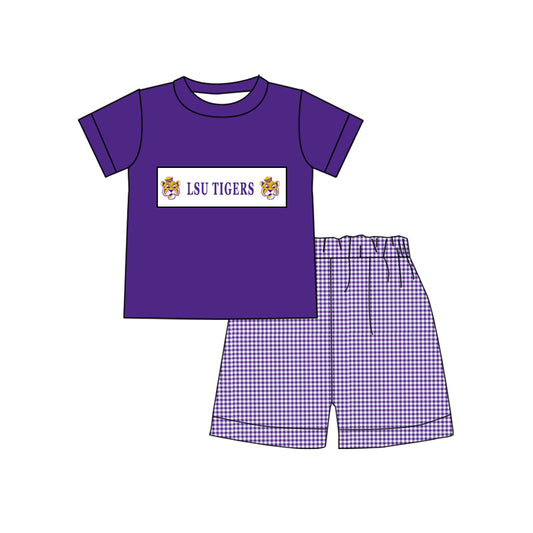 (5MOQ) Baby Boys Footall Team Purple LSU Summer Shorts Set Pre-order