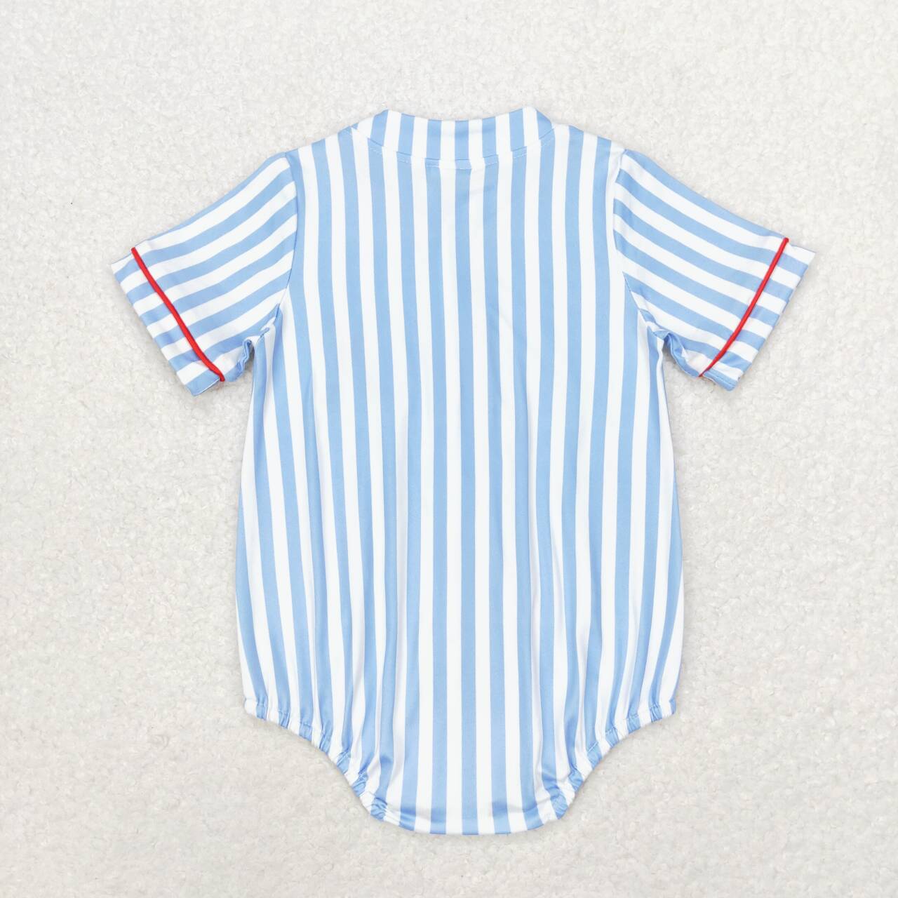Baby Boys Embroidery Baseball Blue Striped Romper