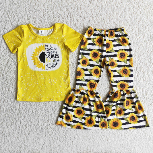 Sunflower  Short Sleeve Top Pants Boutique Outfit