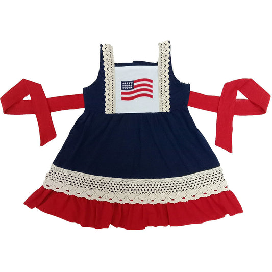 Summer July 4th National Flag Embroidery Sleeveless Dress