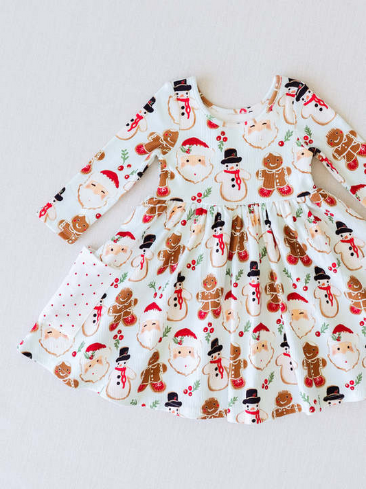 Baby Girls Christmas Cute Gingersnap Long Sleeve Dress With Pocket Deadline:7th Aug