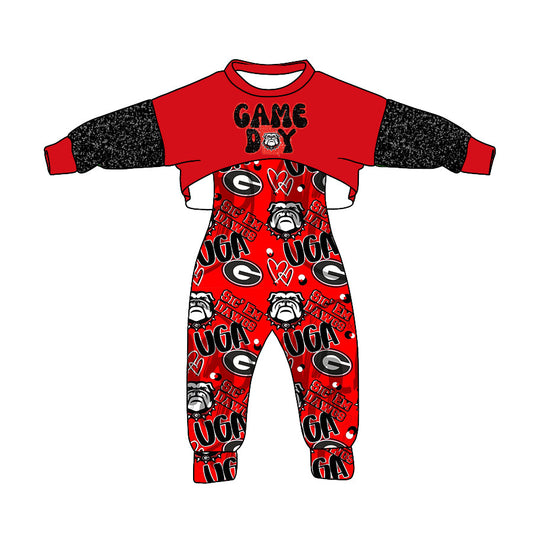 5 MOQ  Kids Girls  Football Team Game Day Top and Jumpsuit Set