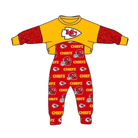 Preorder  KC Football Team Girls Top and Jumpsuit Outfit 3MOQ