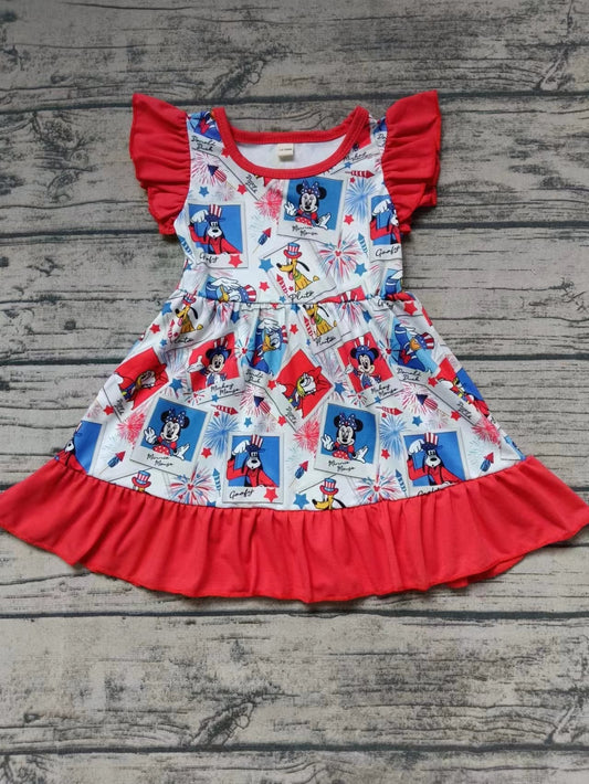 Baby Girls July 4th Cartoon Mouse Dress 3 MOQ Pre-order