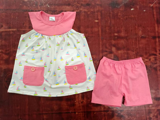 Summer Baby Girls Sailboat Shorts Set Preorder  3 MOQ