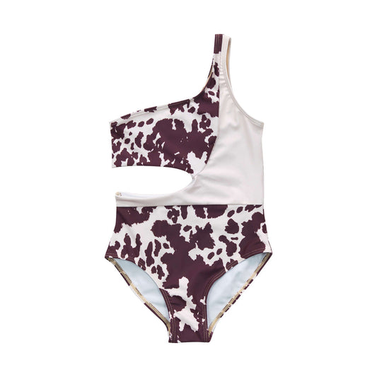 S0129 Girls Fashion Cow Print  One-piece Swimsuit