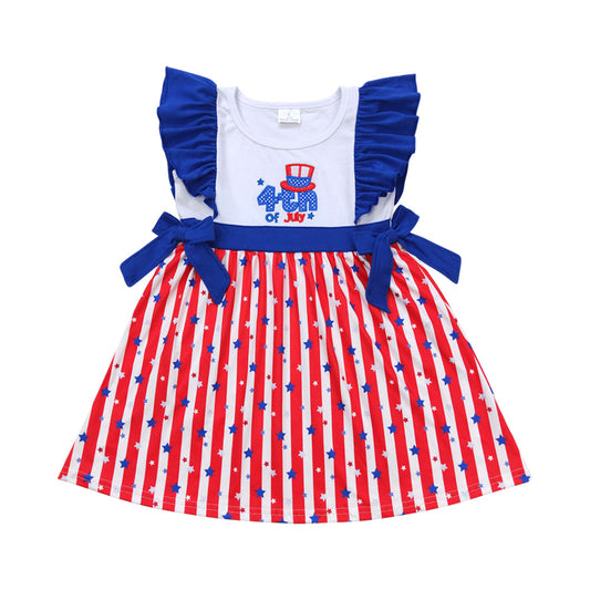 Kids July 4th Sleeveless Dress With Bow