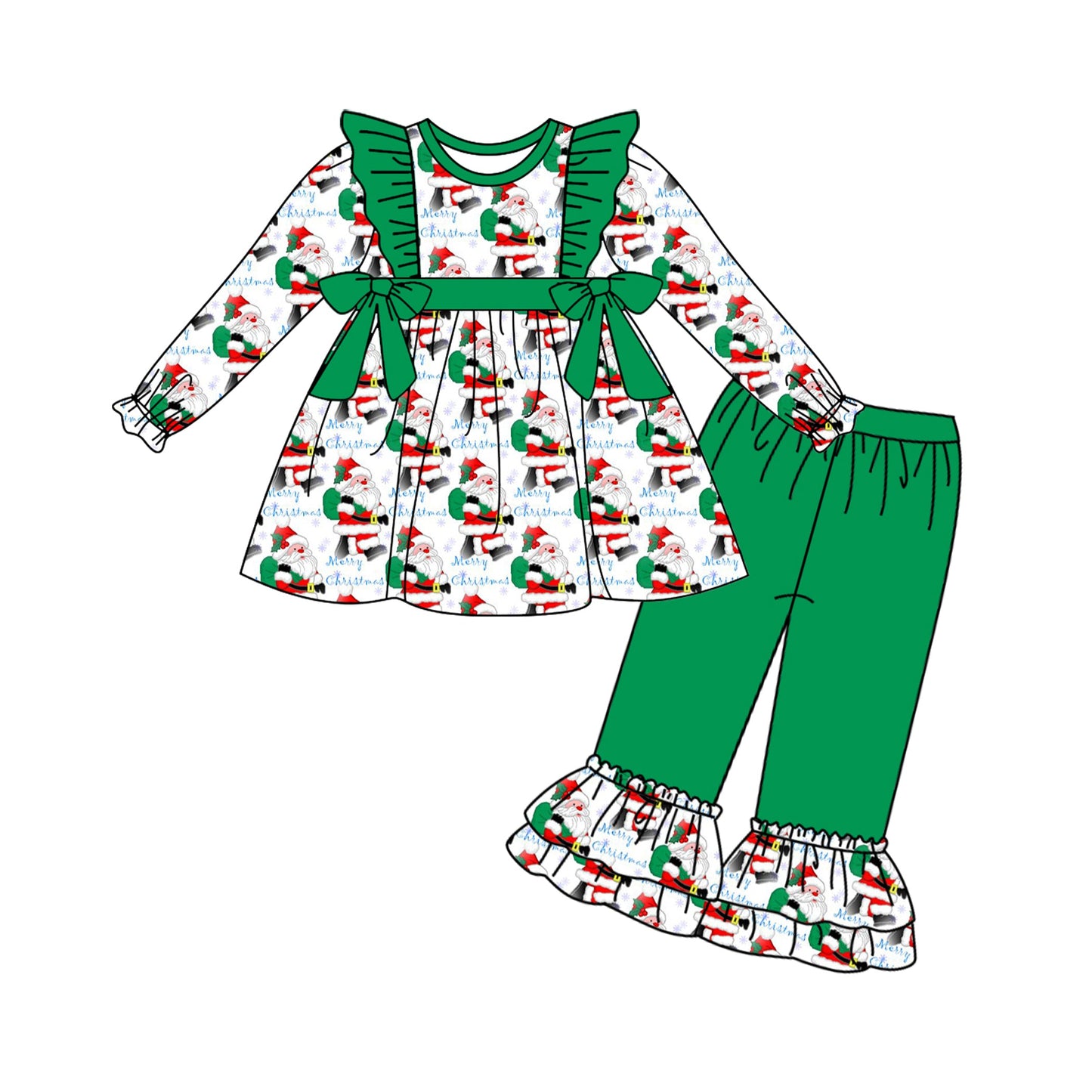 Toddler Girls Christmas Santa Green Pants Set Pre-order 3 MOQ