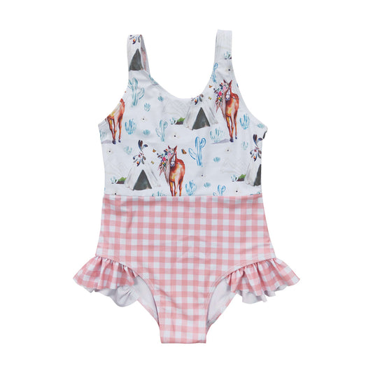 S0118 Baby GIrls Horse Print One-piece Swimsuit