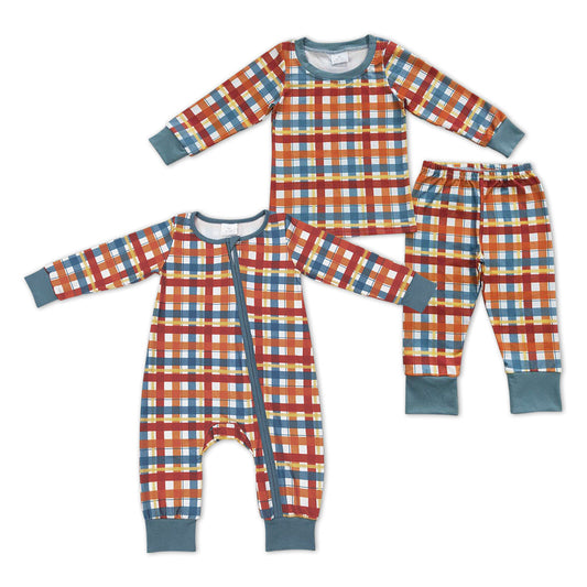 BLP0308 Baby Boys Thanksgiving Plaid Long Sleeve Pajama Set
