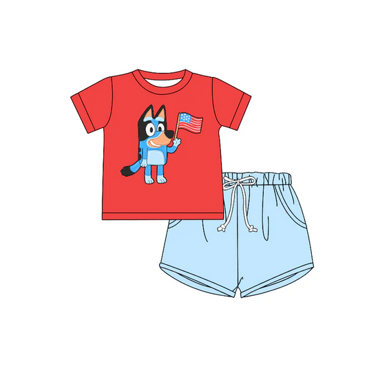 (5MOQ) Baby Boys July 4th Cartoon Dog Shorts Set Pre-order