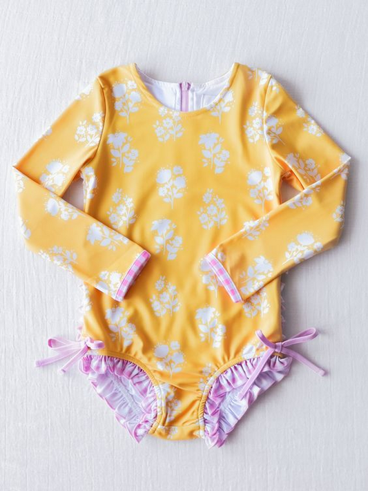 Baby Girls Summer Yellow Flower Swimming Suit (MOQ 5 ) Pre order