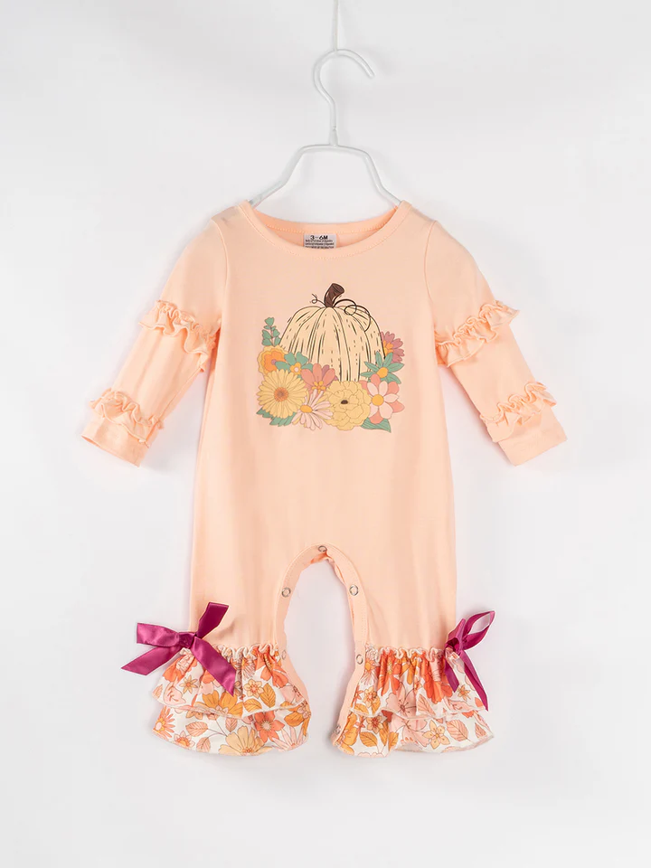 Baby Girls  Pumpkin Long Sleeve Romper Preorder 3 MOQ