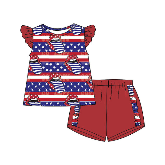 Summer Baby Girls USA July 4th Shorts Set (MOQ 3 )