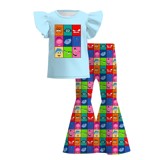 Baby Girls  Cartoon Blue Top and Bell Bottom Pants Set Preorder 3 MOQ