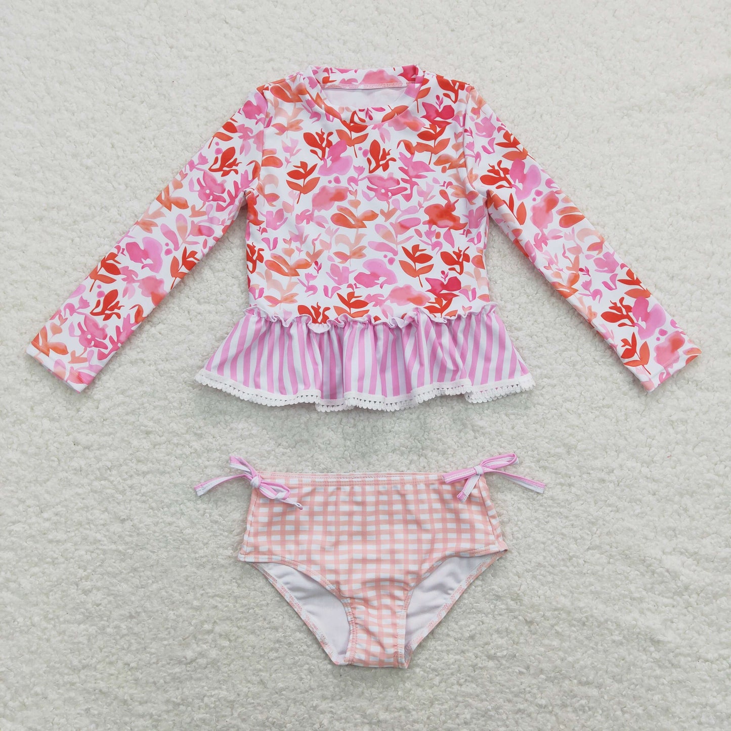 Baby Girls Long Sleeve Leaf Pring two pieces swimsuits