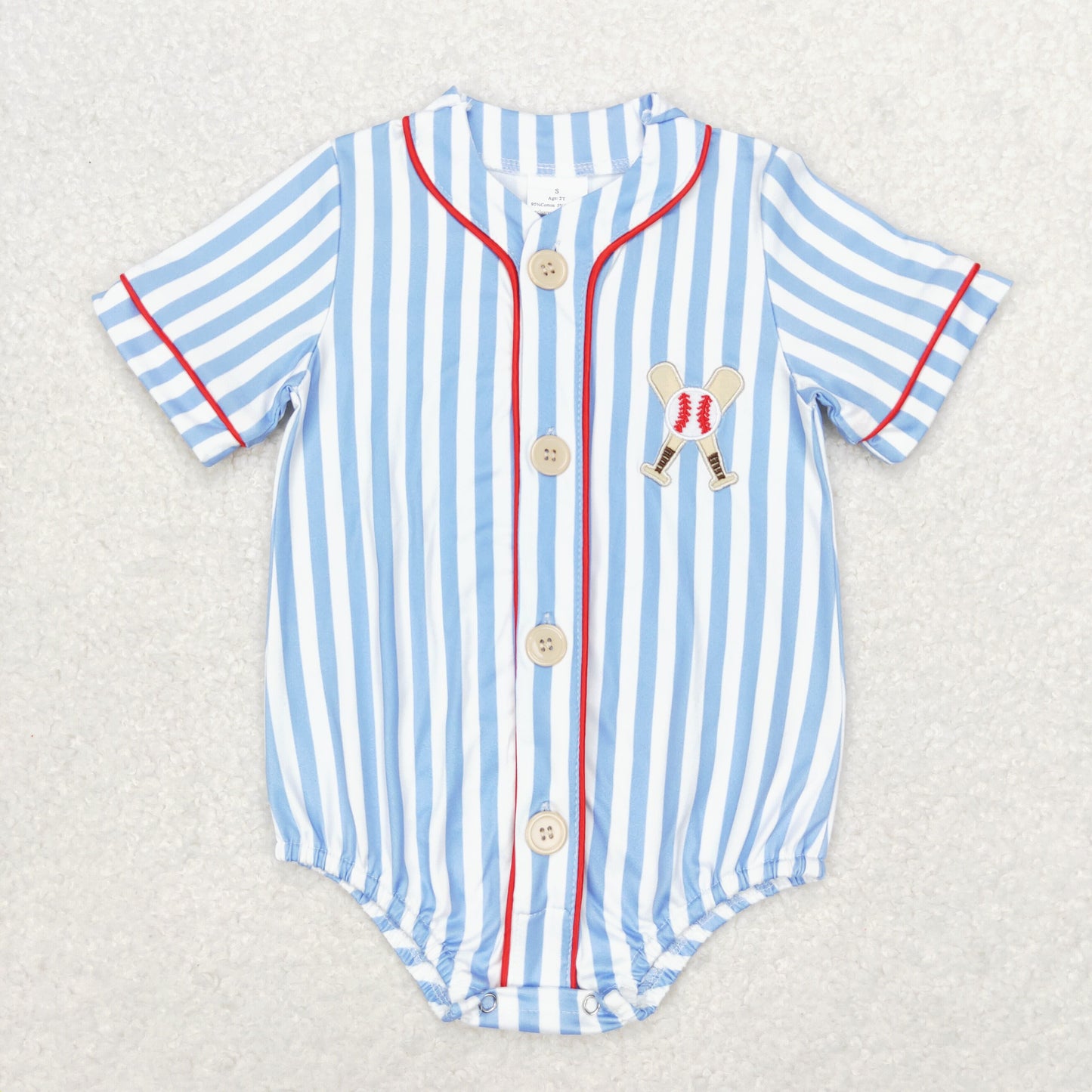 Baby Boys Embroidery Baseball Blue Striped Romper