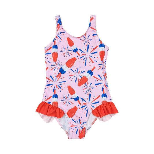 S0333 Baby Girls July 4th Firework Popsicle SwimSuit