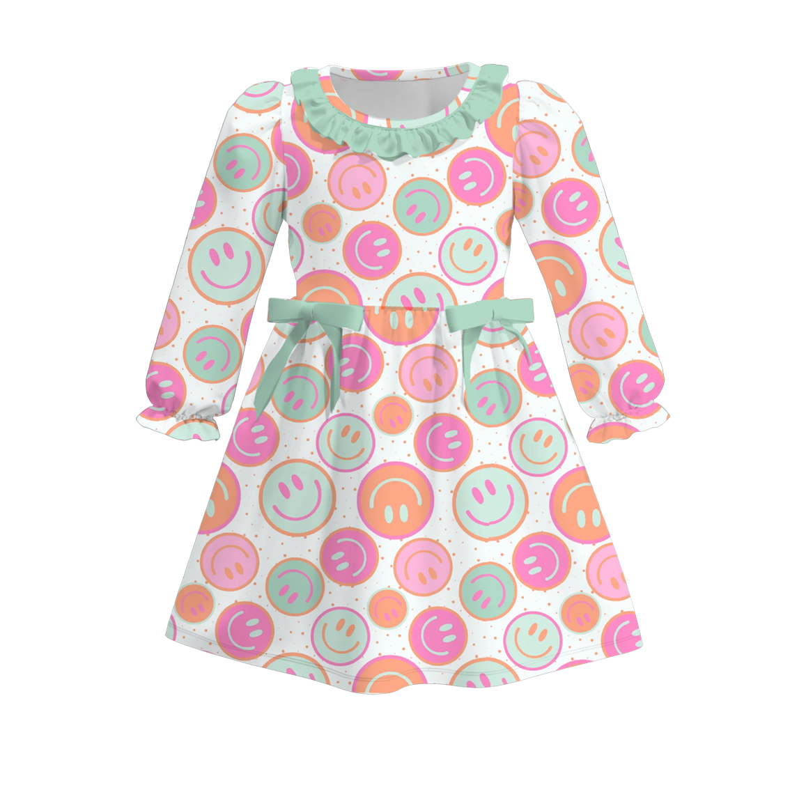 Baby Girls Happy Face Long Sleeve Dress Preorder 3 MOQ