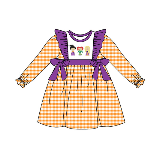 Toddler Girls Halloween Witch Orange Gingham Dress Pre-order 3 MOQ