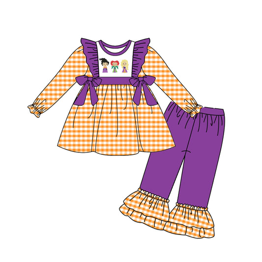 Toddler Girls Halloween Witch Orange Gingham Outfit Pre-order 3 MOQ